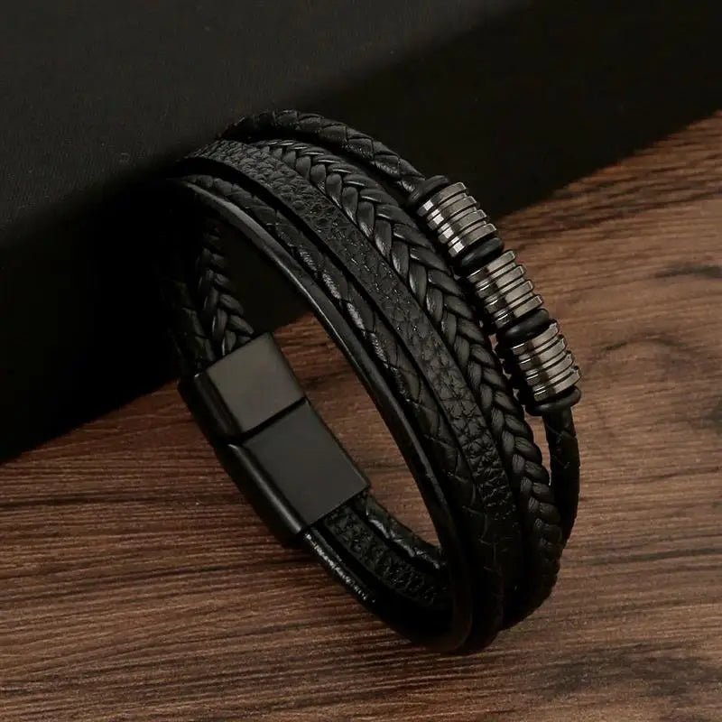 Pulseira masculina de couro clássico - Casslu