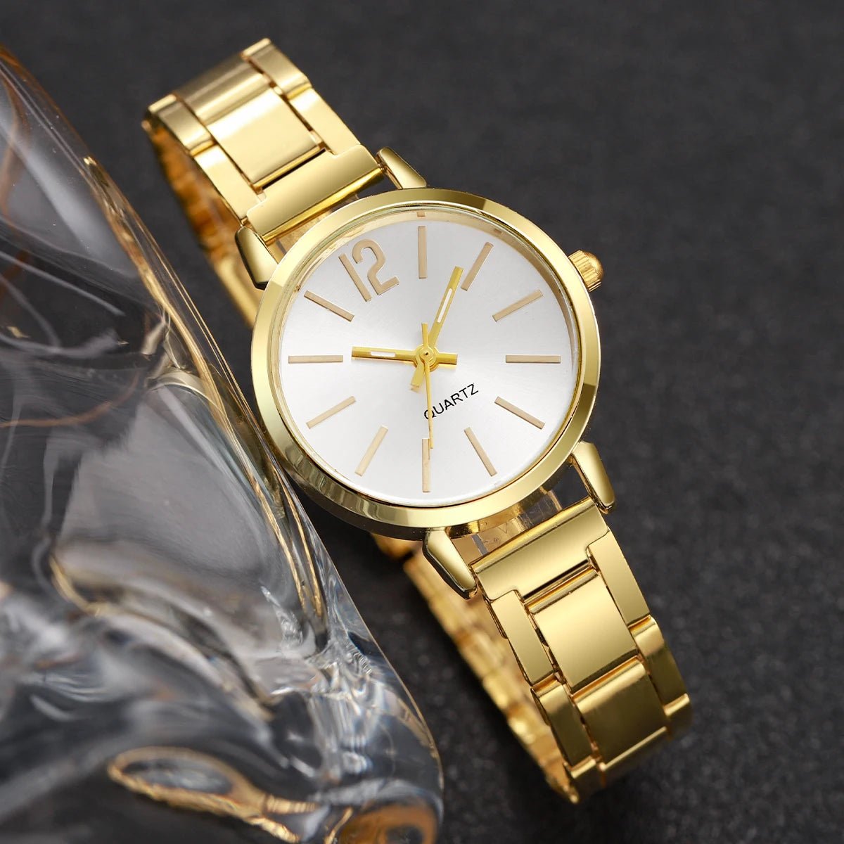 Relógio elegante de quartzo com pulseira de aço e pulseira temática de amor. - Casslu
