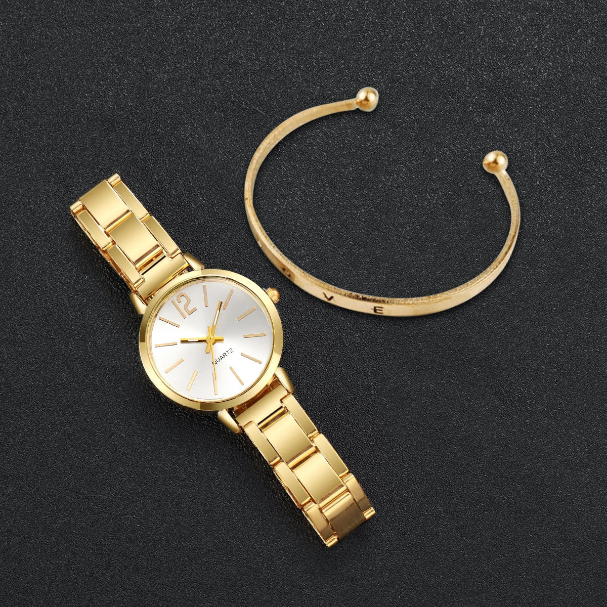 Relógio elegante de quartzo com pulseira de aço e pulseira temática de amor. - Casslu