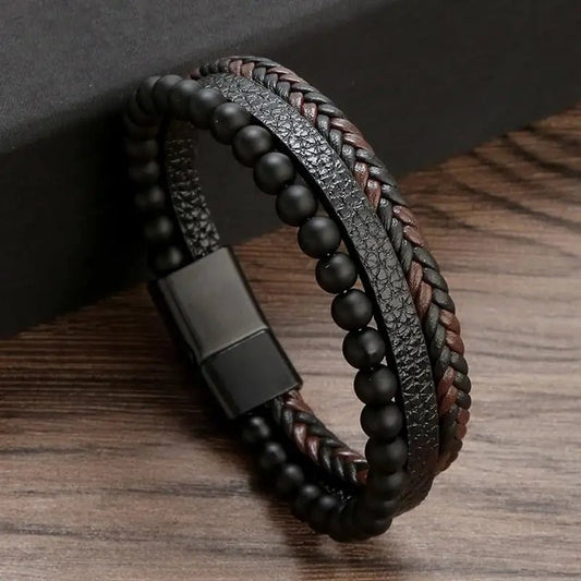Pulseira masculina de couro clássico - Casslu