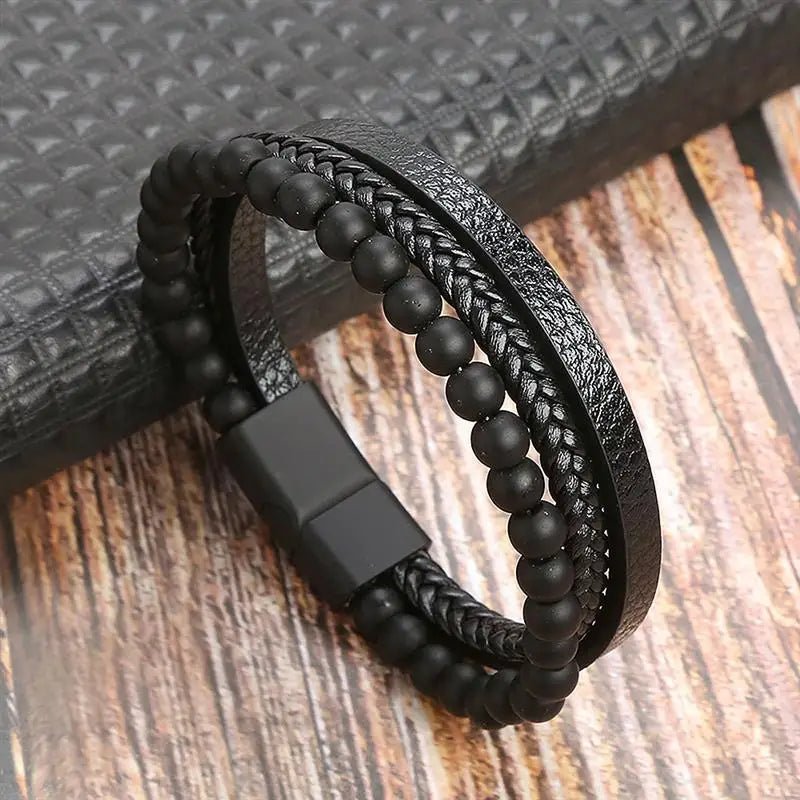 Pulseira masculina de couro clássico - Casslu